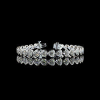 14K White Gold Heart Shape Tennis Bracelet with East-West Bezel Set Lab Diamonds - 15.91 Carat Total Weight - Covaloro Fine Jewelry