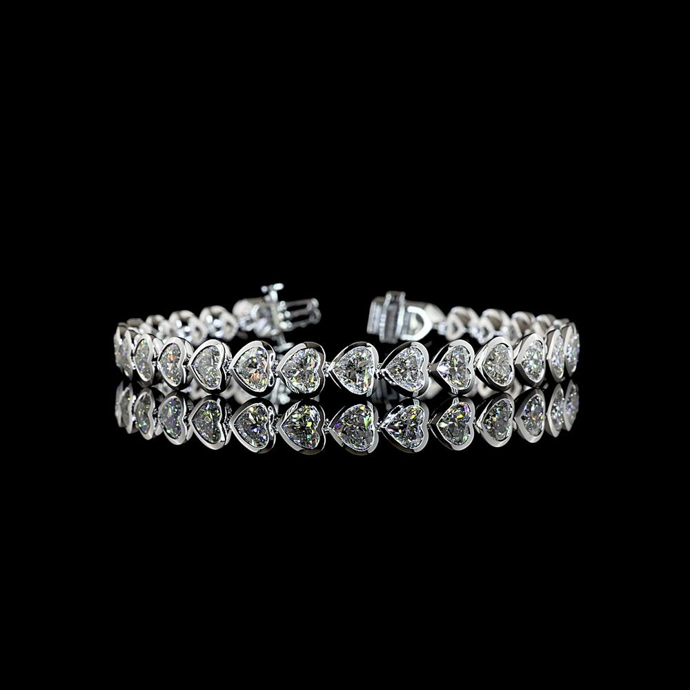 14K White Gold Heart Shape Tennis Bracelet with East-West Bezel Set Lab Diamonds - 15.91 Carat Total Weight - Covaloro Fine Jewelry