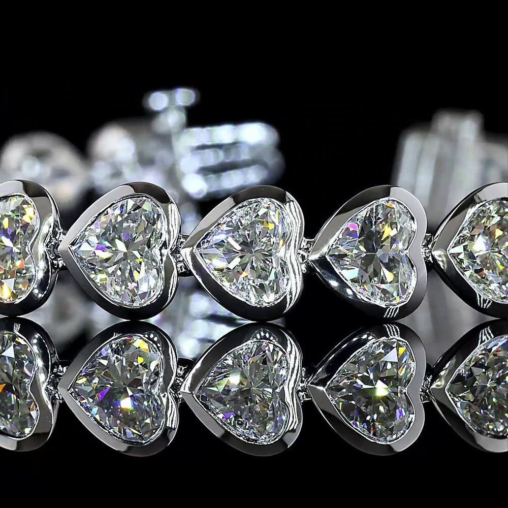 14K White Gold Heart Shape Tennis Bracelet with East-West Bezel Set Lab Diamonds - 15.91 Carat Total Weight - Covaloro Fine Jewelry