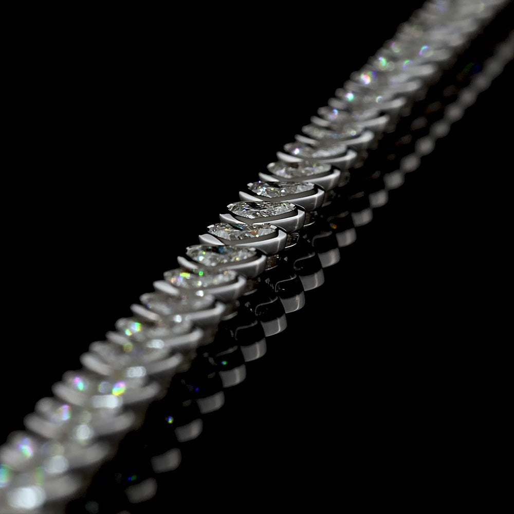14K White Gold Heart Shape Tennis Bracelet with East-West Bezel Set Lab Diamonds - 5.43 Carat Total Weight - Covaloro Fine Jewelry