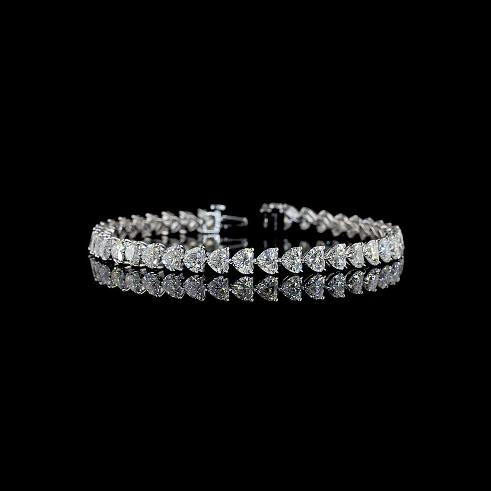 14K White Gold Heart Shape Tennis Bracelet with East-West Prong Set Lab Diamonds - 12.98 Carat Total Weight, E-F Color, VS Clarity - Covaloro Fine Jewelry