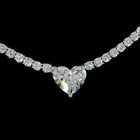 14K White Gold Heart Shape Tennis Necklace with Prong Set Lab Diamonds - 9.97 Carat Total Weight - Covaloro Fine Jewelry