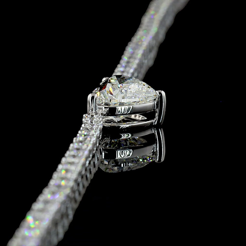 14K White Gold Heart Shape Tennis Necklace with Prong Set Lab Diamonds - 9.97 Carat Total Weight - Covaloro Fine Jewelry