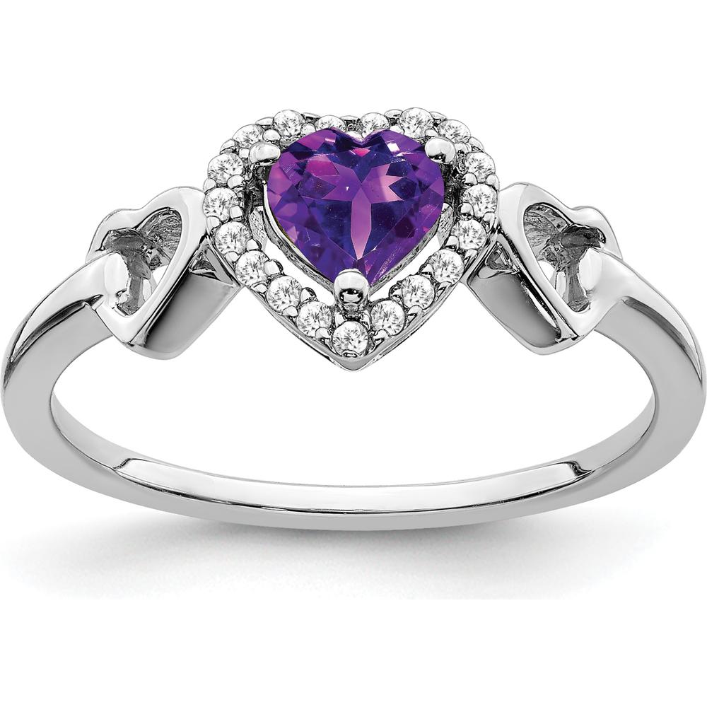 14K White Gold Heart-Shaped Amethyst and Diamond Halo Ring - 0.417 Carat Amethyst, 0.095 Carat Total Diamond Weight by 0