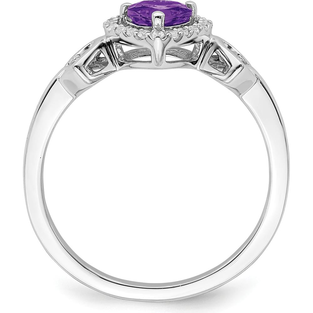 14K White Gold Heart-Shaped Amethyst and Diamond Halo Ring - 0.417 Carat Amethyst, 0.095 Carat Total Diamond Weight by 0