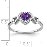 14K White Gold Heart-Shaped Amethyst and Diamond Halo Ring - 0.417 Carat Amethyst, 0.095 Carat Total Diamond Weight by 0