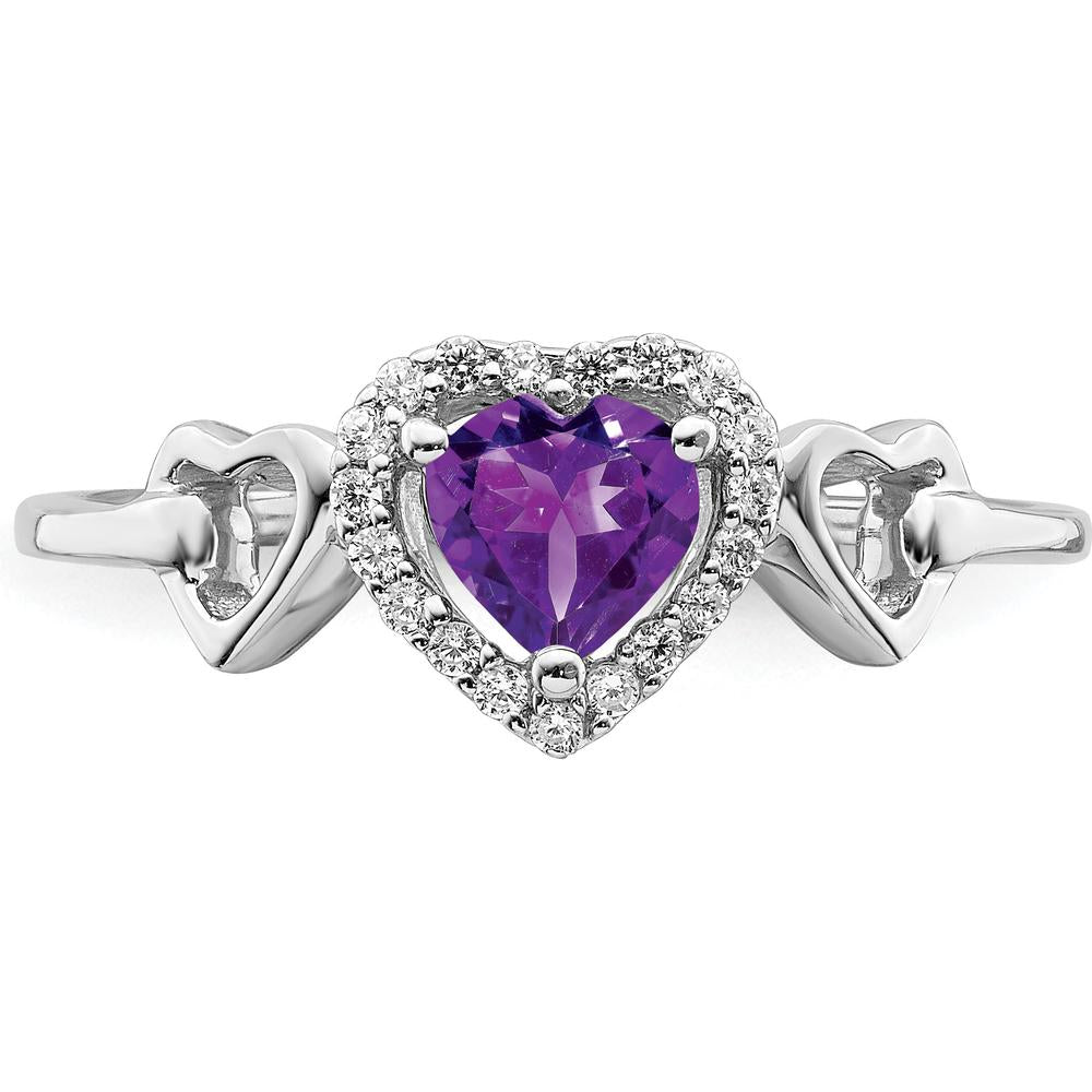 14K White Gold Heart-Shaped Amethyst and Diamond Halo Ring - 0.417 Carat Amethyst, 0.095 Carat Total Diamond Weight by 0