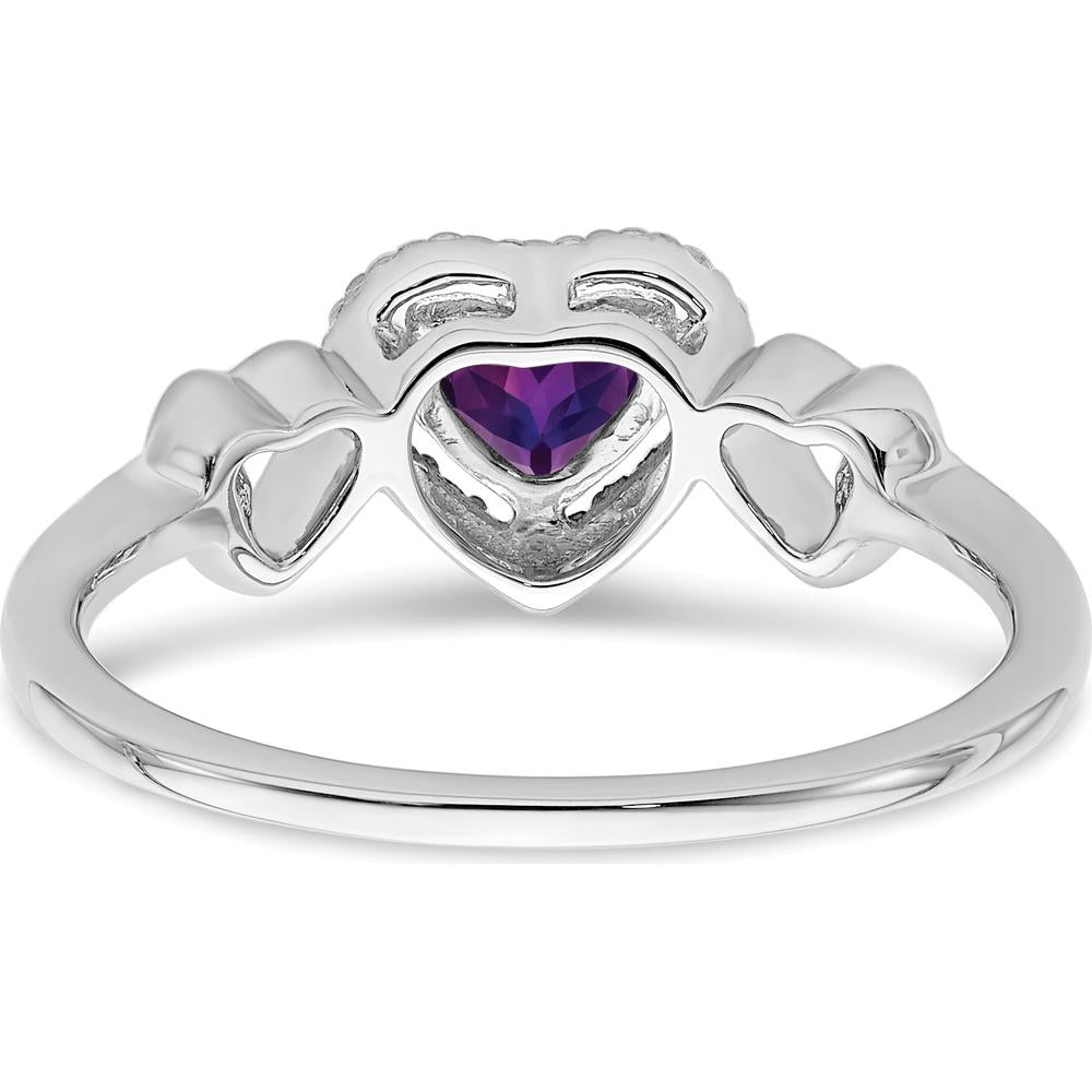 14K White Gold Heart-Shaped Amethyst and Diamond Halo Ring - 0.417 Carat Amethyst, 0.095 Carat Total Diamond Weight by 0