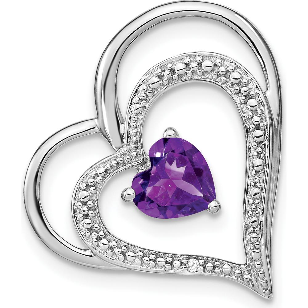 14K White Gold Heart-Shaped Amethyst and Diamond Pendant - 0.70 Carat Amethyst, 0.005 Carat Diamond by Lumare Gioia