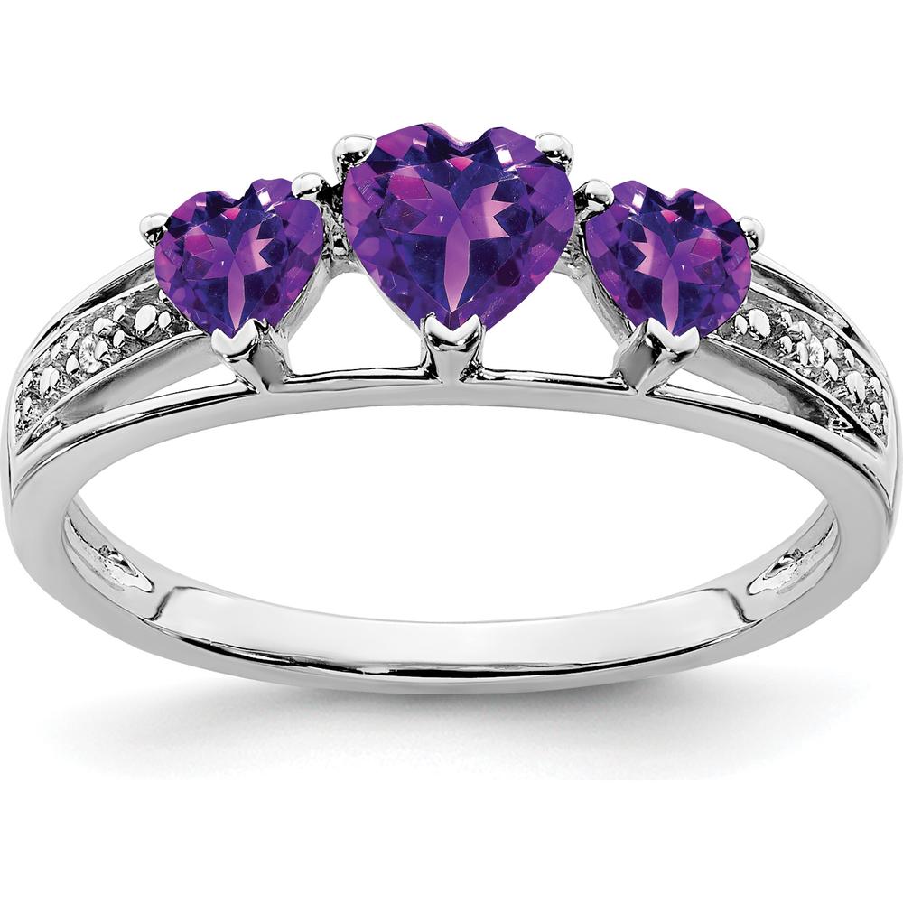 14K White Gold Heart-Shaped Amethyst and Diamond Ring - 0.597 Carat Total Amethyst Weight by 0