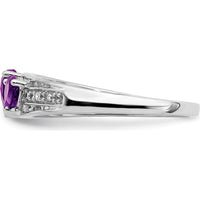 14K White Gold Heart-Shaped Amethyst and Diamond Ring - 0.597 Carat Total Amethyst Weight by 0