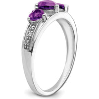 14K White Gold Heart-Shaped Amethyst and Diamond Ring - 0.597 Carat Total Amethyst Weight by 0