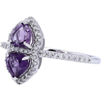 14K White Gold Heart-Shaped Amethyst and Diamond Ring - 0.78 Carat Amethyst, 0.21 Carat Diamonds
