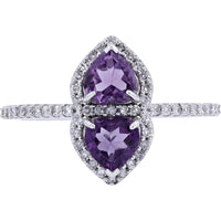 14K White Gold Heart-Shaped Amethyst and Diamond Ring - 0.78 Carat Amethyst, 0.21 Carat Diamonds