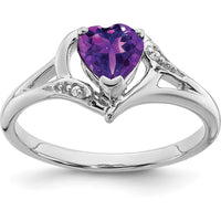 14K White Gold Heart-Shaped Amethyst Ring with Diamond Accents - 0.75 Carat Amethyst, 0.005 Carat Diamonds by 0