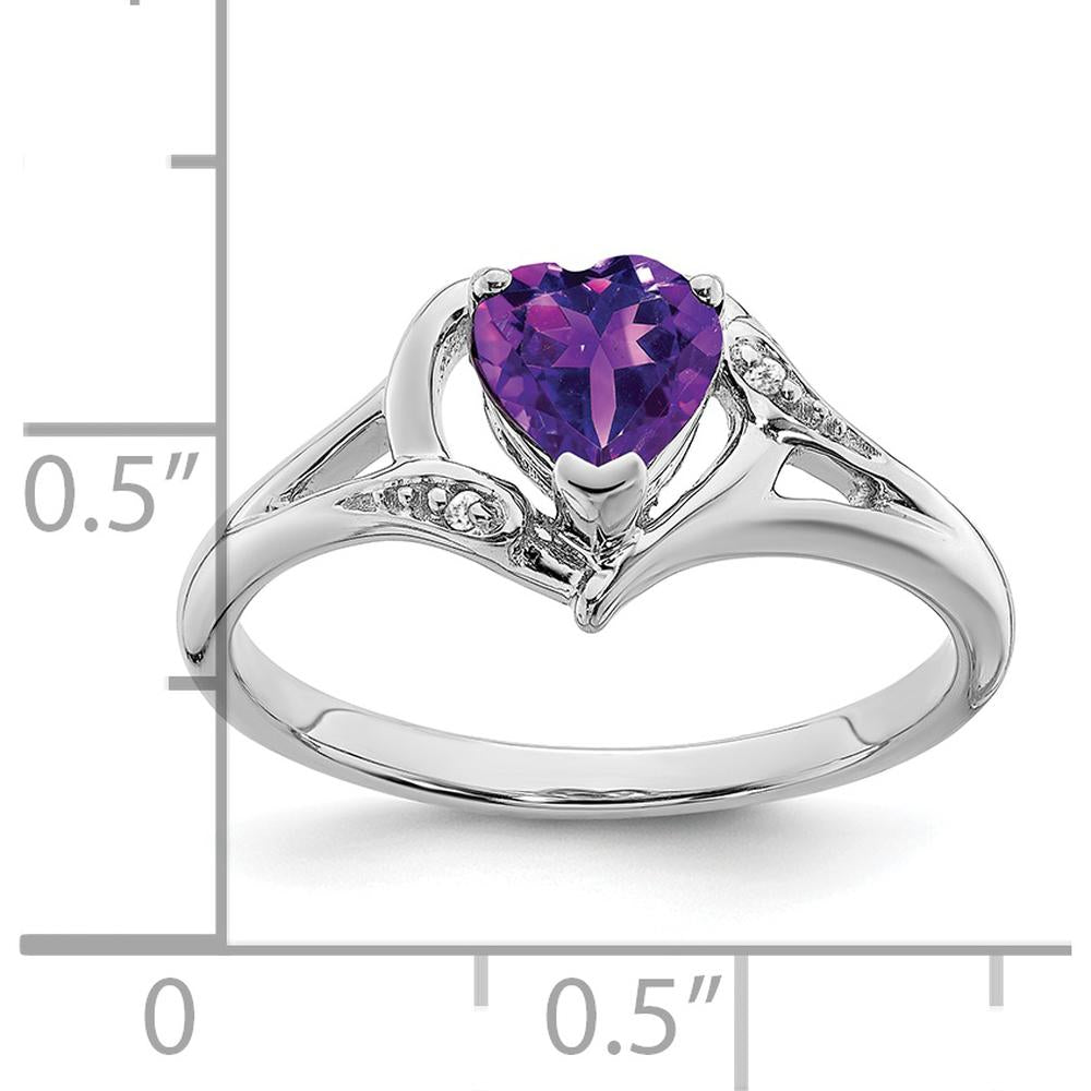14K White Gold Heart-Shaped Amethyst Ring with Diamond Accents - 0.75 Carat Amethyst, 0.005 Carat Diamonds by 0