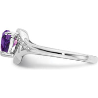 14K White Gold Heart-Shaped Amethyst Ring with Diamond Accents - 0.75 Carat Amethyst, 0.005 Carat Diamonds by 0