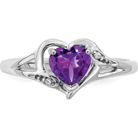 14K White Gold Heart-Shaped Amethyst Ring with Diamond Accents - 0.75 Carat Amethyst, 0.005 Carat Diamonds by 0