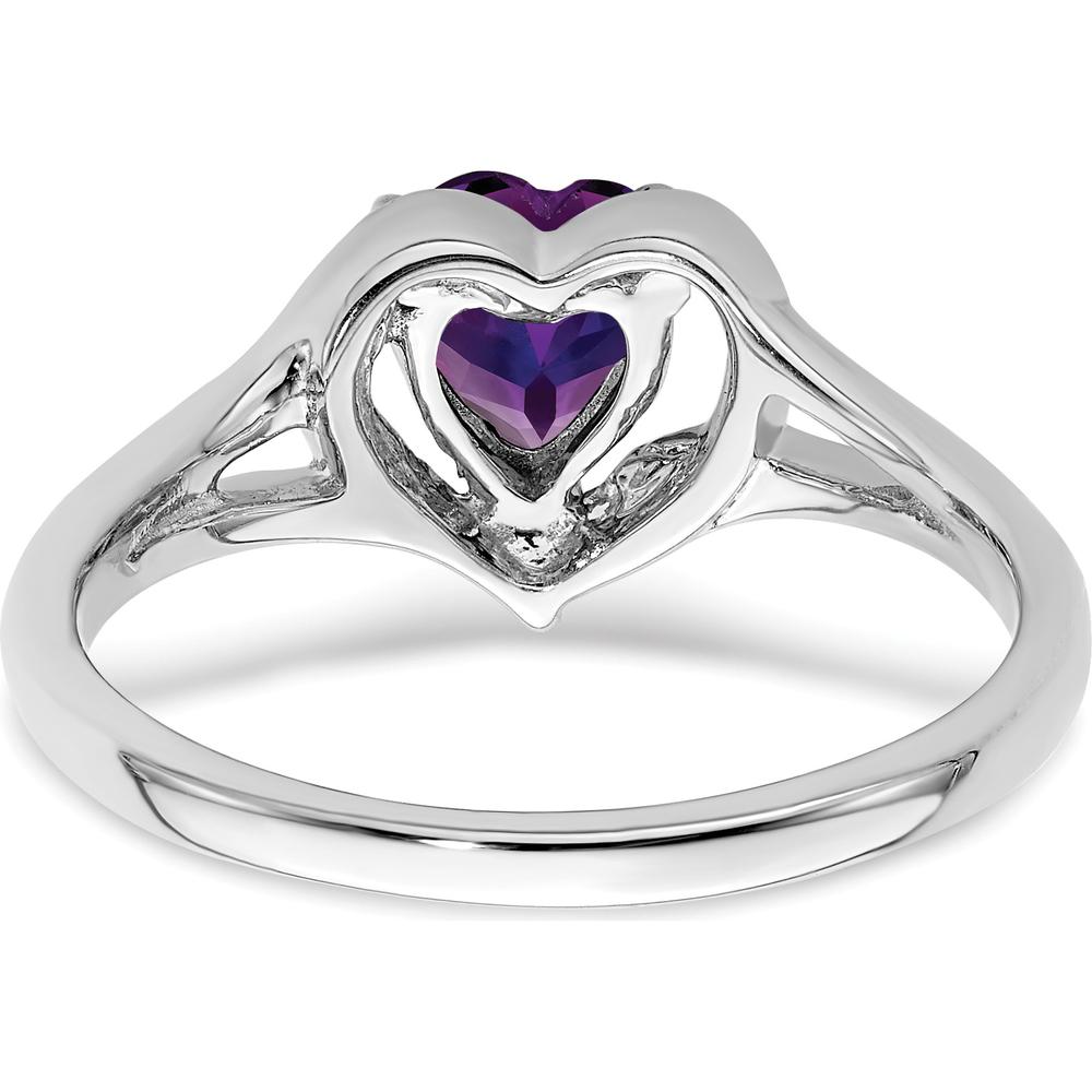14K White Gold Heart-Shaped Amethyst Ring with Diamond Accents - 0.75 Carat Amethyst, 0.005 Carat Diamonds by 0