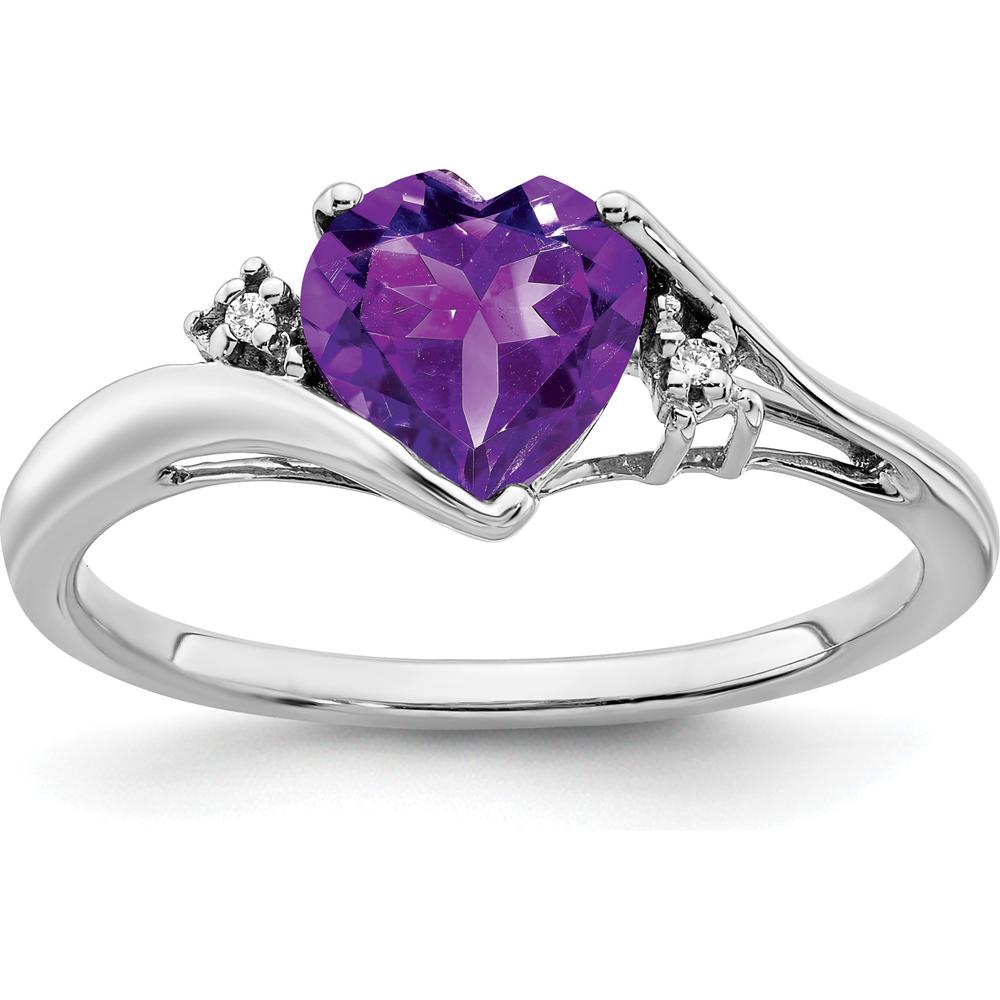 14K White Gold Heart-Shaped Amethyst Ring with Diamond Accents - 1.08 Carat Amethyst, 0.01 Carat Total Diamond Weight by 0