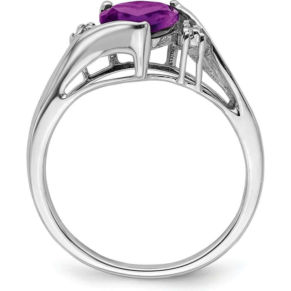 14K White Gold Heart-Shaped Amethyst Ring with Diamond Accents - 1.08 Carat Amethyst, 0.01 Carat Total Diamond Weight by 0