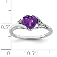14K White Gold Heart-Shaped Amethyst Ring with Diamond Accents - 1.08 Carat Amethyst, 0.01 Carat Total Diamond Weight by 0