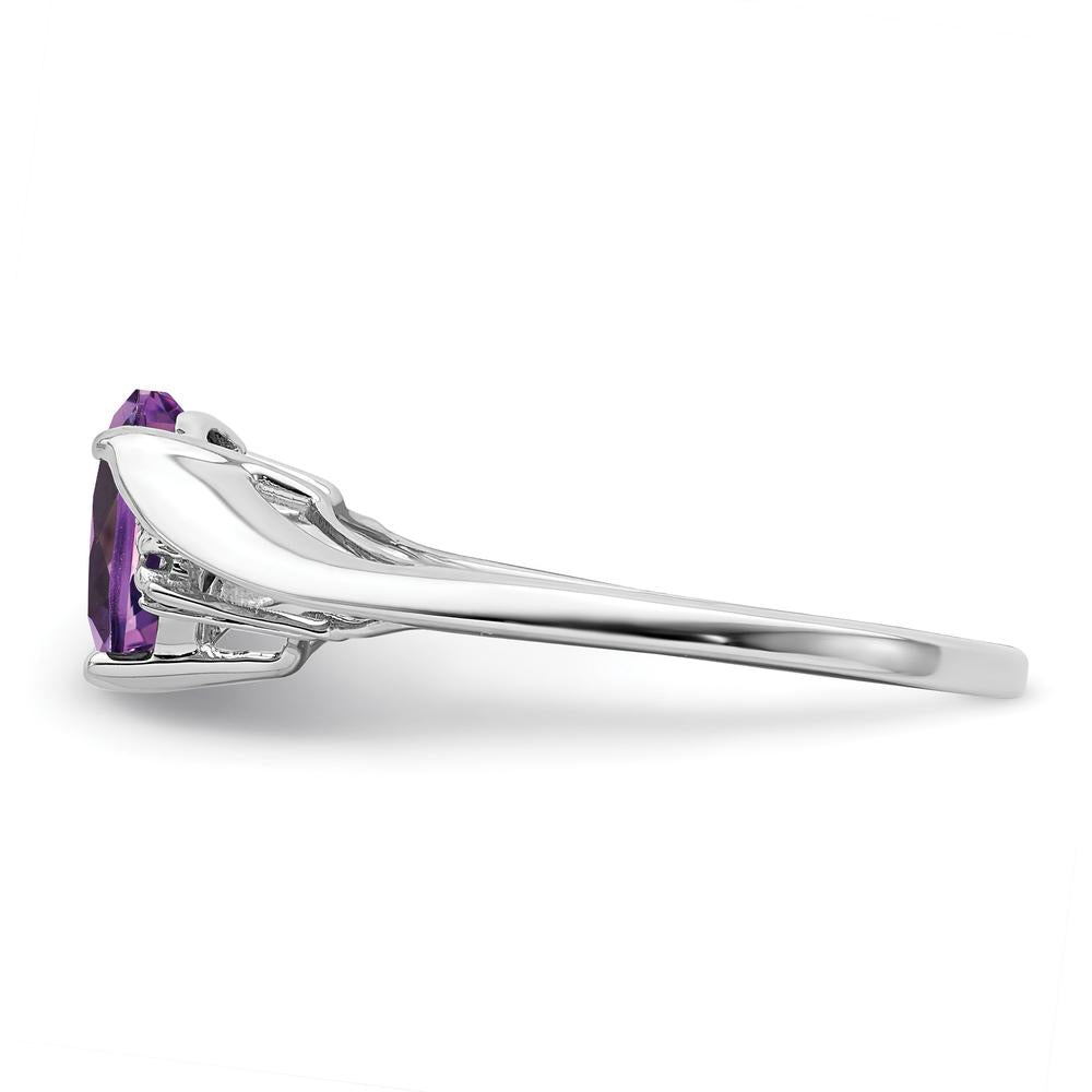 14K White Gold Heart-Shaped Amethyst Ring with Diamond Accents - 1.08 Carat Amethyst, 0.01 Carat Total Diamond Weight by 0