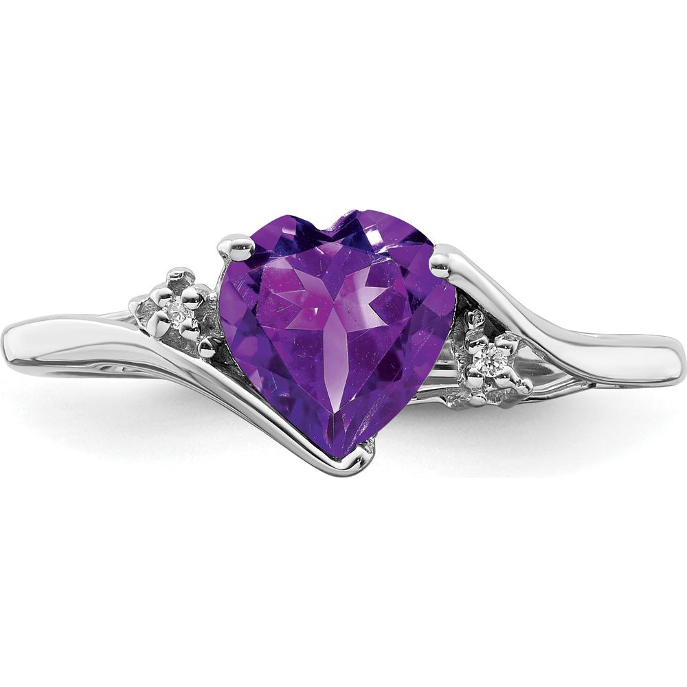 14K White Gold Heart-Shaped Amethyst Ring with Diamond Accents - 1.08 Carat Amethyst, 0.01 Carat Total Diamond Weight by 0