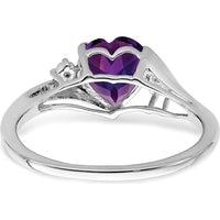 14K White Gold Heart-Shaped Amethyst Ring with Diamond Accents - 1.08 Carat Amethyst, 0.01 Carat Total Diamond Weight by 0