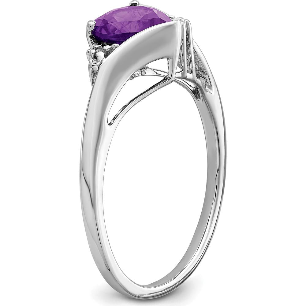14K White Gold Heart-Shaped Amethyst Ring with Diamond Accents - 1.08 Carat Amethyst, 0.01 Carat Total Diamond Weight by 0