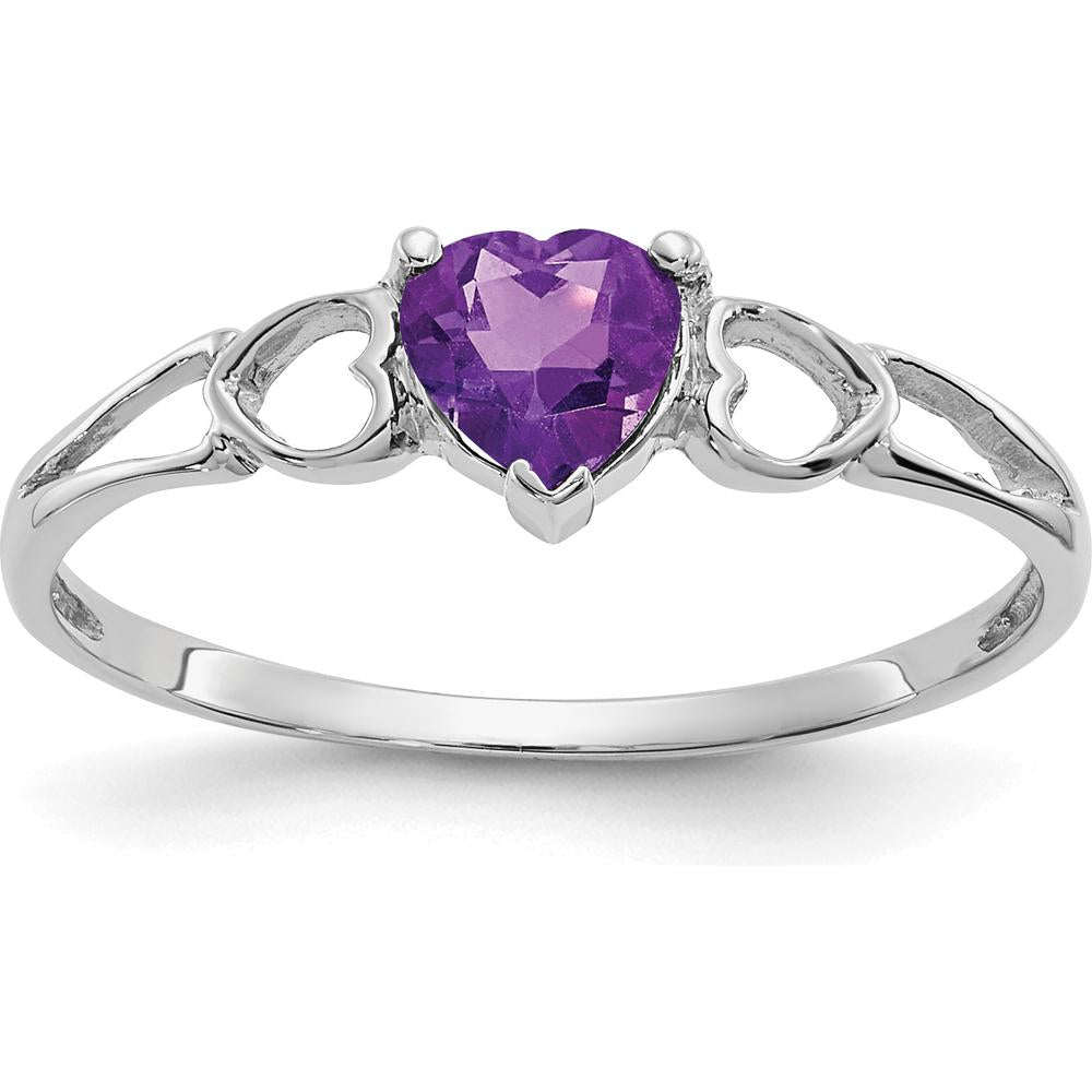 14K White Gold Heart-Shaped Amethyst Ring with Open Heart Band Design - 0.42 Carat Natural Gemstone by Oro Pregiato