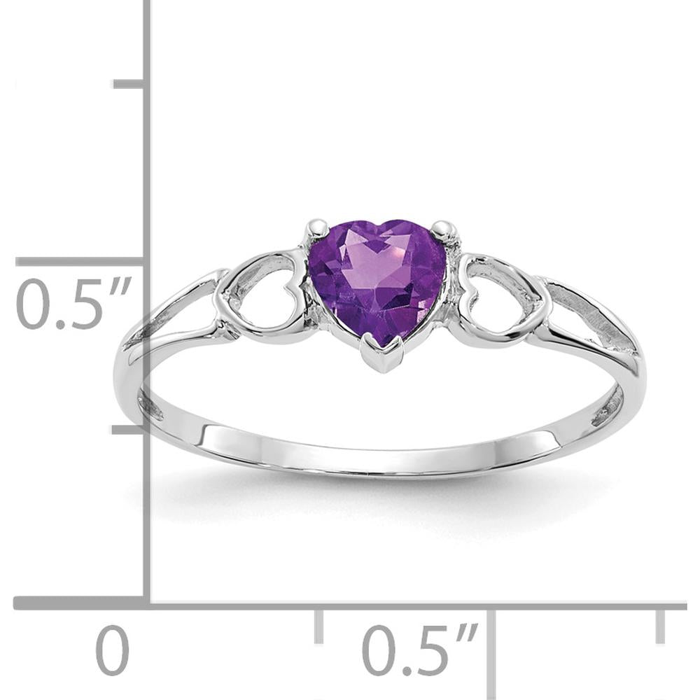 14K White Gold Heart-Shaped Amethyst Ring with Open Heart Band Design - 0.42 Carat Natural Gemstone by Oro Pregiato