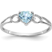 14K White Gold Heart-Shaped Aquamarine Birthstone Ring with 0.37 Carat Faceted Gemstone by Oro Pregiato