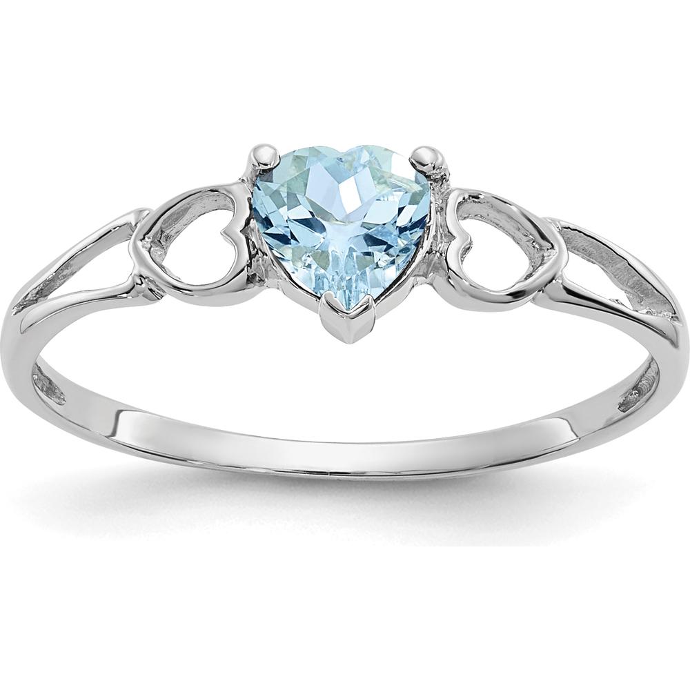 14K White Gold Heart-Shaped Aquamarine Birthstone Ring with 0.37 Carat Faceted Gemstone by Oro Pregiato
