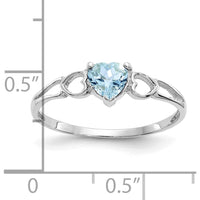 14K White Gold Heart-Shaped Aquamarine Birthstone Ring with 0.37 Carat Faceted Gemstone by Oro Pregiato