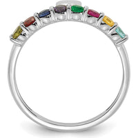14K White Gold Heart-Shaped Birthstone Mother's Ring with 8 Round Gemstones - Personalized Family Jewelry by Oro Pregiato