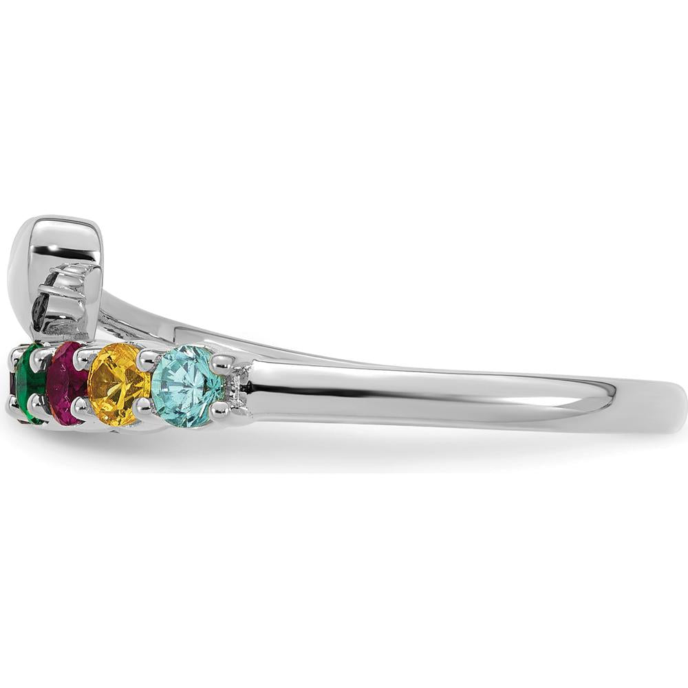 14K White Gold Heart-Shaped Birthstone Mother's Ring with 8 Round Gemstones - Personalized Family Jewelry by Oro Pregiato
