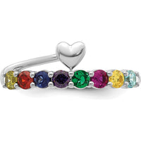 14K White Gold Heart-Shaped Birthstone Mother's Ring with 8 Round Gemstones - Personalized Family Jewelry by Oro Pregiato