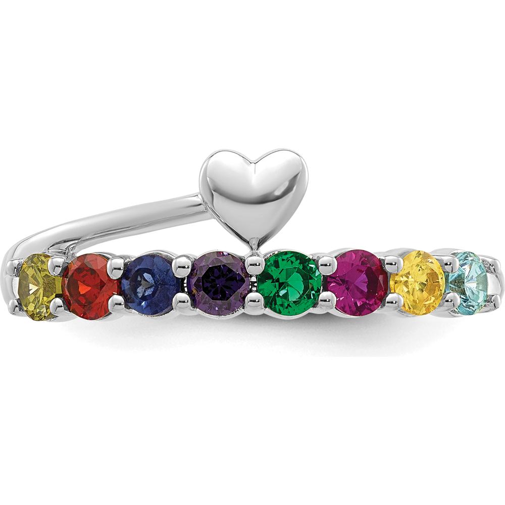 14K White Gold Heart-Shaped Birthstone Mother's Ring with 8 Round Gemstones - Personalized Family Jewelry by Oro Pregiato