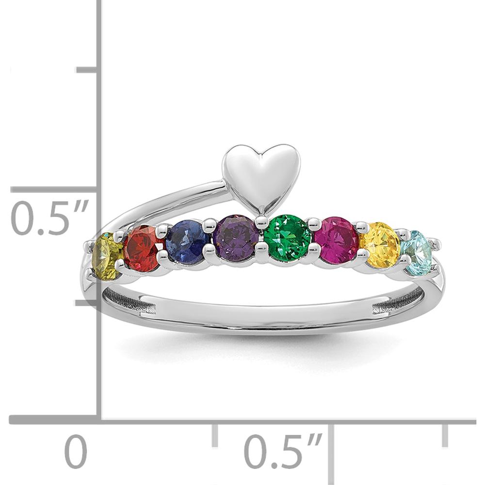 14K White Gold Heart-Shaped Birthstone Mother's Ring with 8 Round Gemstones - Personalized Family Jewelry by Oro Pregiato
