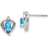 14K White Gold Heart Shaped Blue Topaz and Diamond Earrings - 0.30 Carat Total Blue Topaz Weight by Oro Pregiato