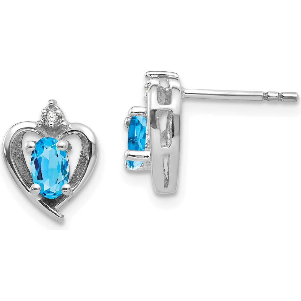 14K White Gold Heart Shaped Blue Topaz and Diamond Earrings - 0.30 Carat Total Blue Topaz Weight by Oro Pregiato