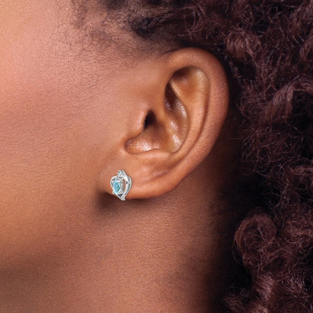 14K White Gold Heart Shaped Blue Topaz and Diamond Earrings - 0.30 Carat Total Blue Topaz Weight by Oro Pregiato
