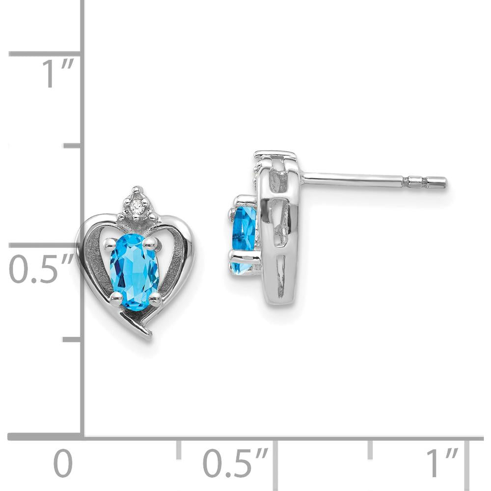 14K White Gold Heart Shaped Blue Topaz and Diamond Earrings - 0.30 Carat Total Blue Topaz Weight by Oro Pregiato