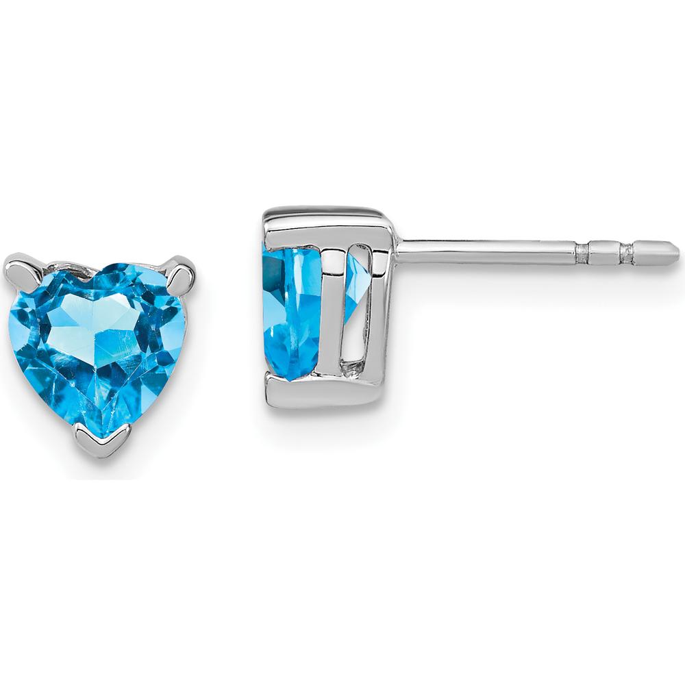 14K White Gold Heart-Shaped Blue Topaz Stud Earrings - 0.75 Carat Total Weight by Monteluci Fine Jewelry