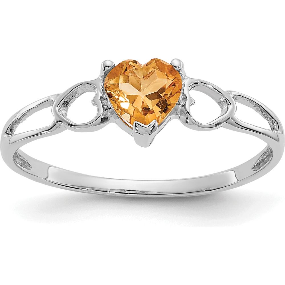 14K White Gold Heart-Shaped Citrine Birthstone Ring - 0.40 Carat Citrine Weight by Oro Pregiato