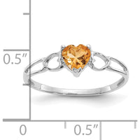 14K White Gold Heart-Shaped Citrine Birthstone Ring - 0.40 Carat Citrine Weight by Oro Pregiato