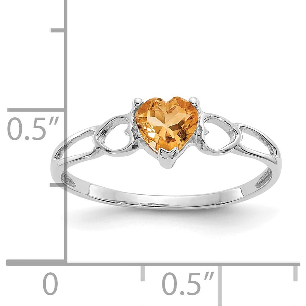 14K White Gold Heart-Shaped Citrine Birthstone Ring - 0.40 Carat Citrine Weight by Oro Pregiato