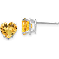 14K White Gold Heart-Shaped Citrine Stud Earrings - 1.0 Carat Total Weight by Monteluci Fine Jewelry