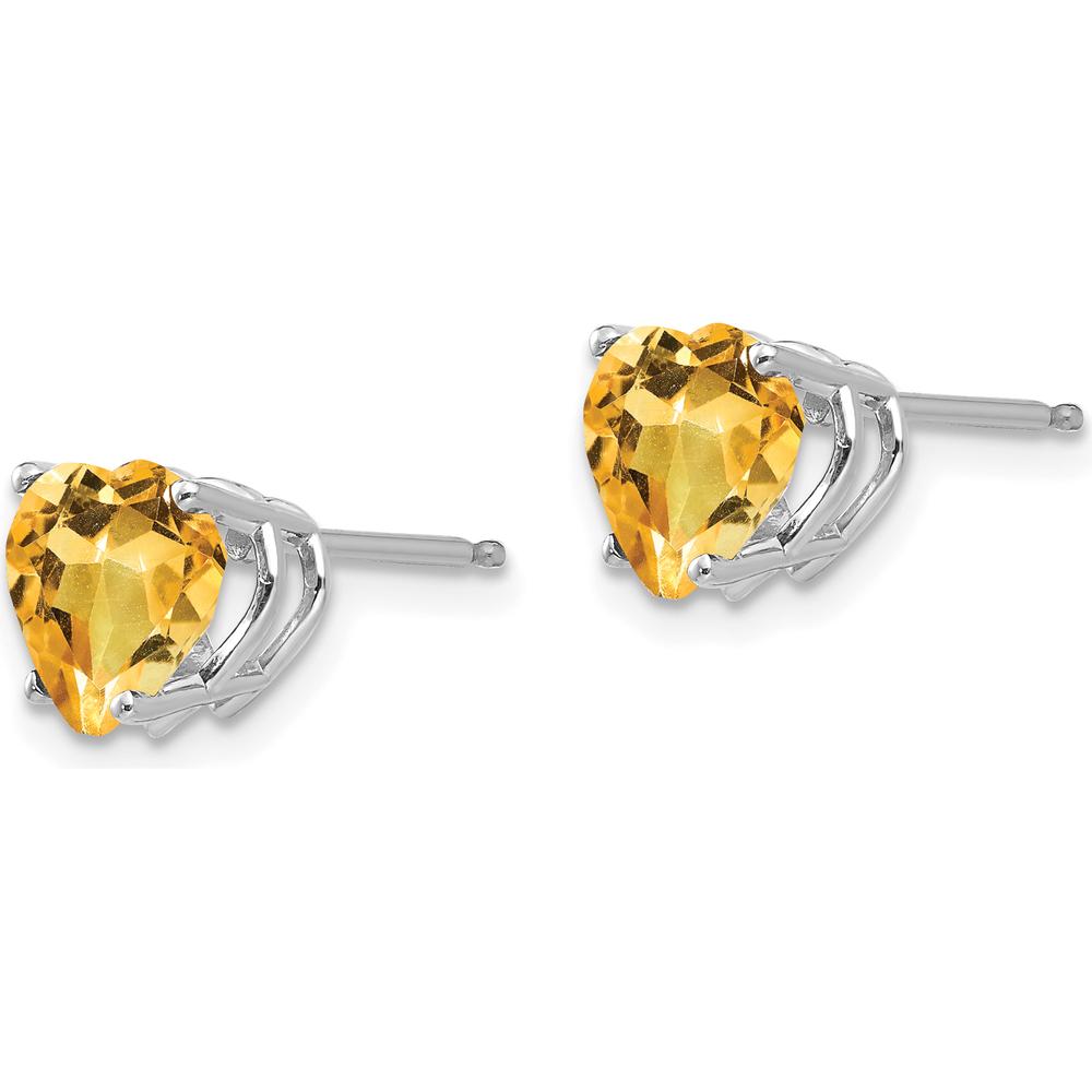 14K White Gold Heart-Shaped Citrine Stud Earrings - 1.0 Carat Total Weight by Monteluci Fine Jewelry